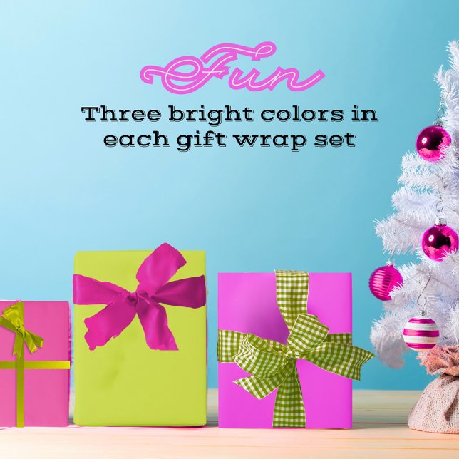 Maximalist Solid Fuchsia Bright Green Hot Pink Wrapping Paper Sheets (Bright hot pink, pear green, and fuchsia gift wrap set)