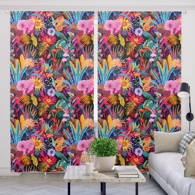 Maximalist Tropical Floral Blackout Curtains (Living Room)
