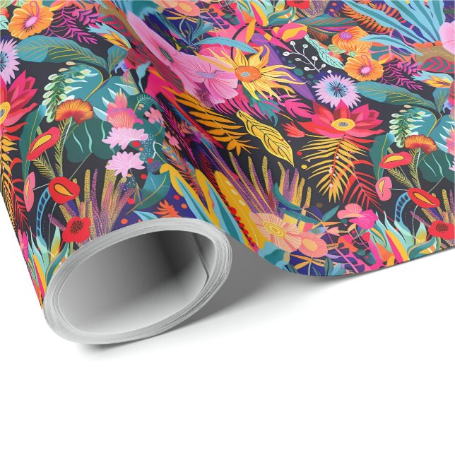 Maximalist Tropical Floral Wrapping Paper (Roll Corner)