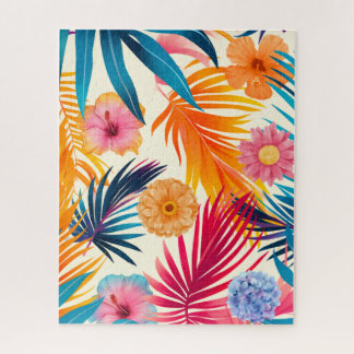 Maximalist Watercolor Tropical Paradise Botanical Jigsaw Puzzle