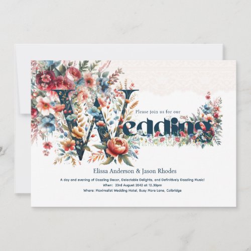 Maximalist Wedding Invitations Floral Lace Theme 