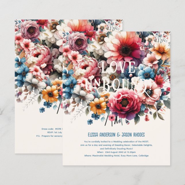 Maximalist Wedding Invitations Floral Theme GOLD (Front/Back)