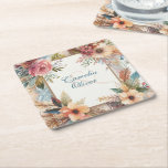Maximalist Wedding Vintage Floral Decor Square Paper Coaster