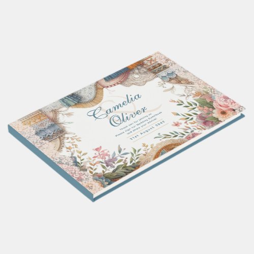 Maximalist Wedding Vintage Floral Teal Guest Book