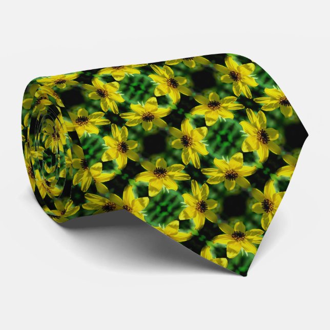 Maximilian Sunflower Floral Abstract Pattern     Neck Tie (Rolled)