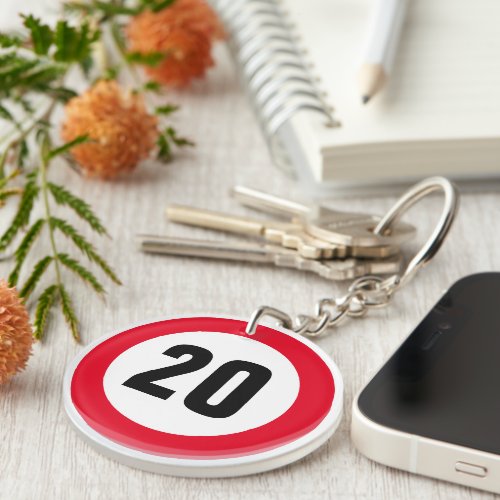 Maximum 20 mph speed limit traffic sign keychains