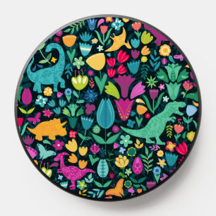 Maximum Folk Dinosaur Floral Dark Silhouette PopSocket
