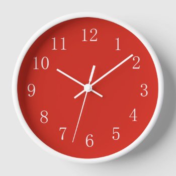 Maximum Red With White Hands  Numbers  Frame Clock by Red_Clocks at Zazzle