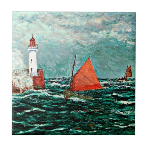 Maxine Maufra art Back to Fishing Boats Ceramic Tile