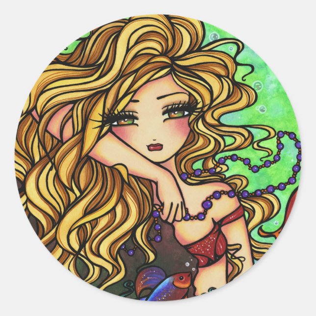 "Maxine" Mermaid Beta Fish Fantasy Fairy Art Classic Round Sticker (Front)