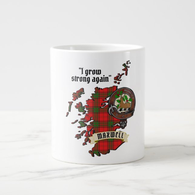 Maxwell Clan Badge & Tartan Map of Scotland Giant Coffee Mug (Front)
