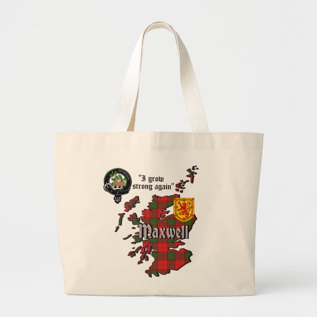 Maxwell Clan Badge  & Tartan Map of Scotland Large Tote Bag (Front)