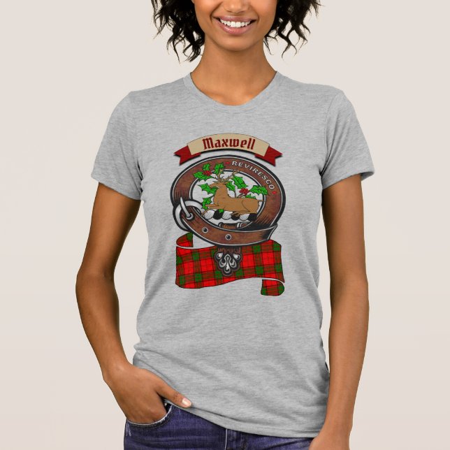 Maxwell Clan Badge & Tartan Personalized Women's  T-Shirt (Front)