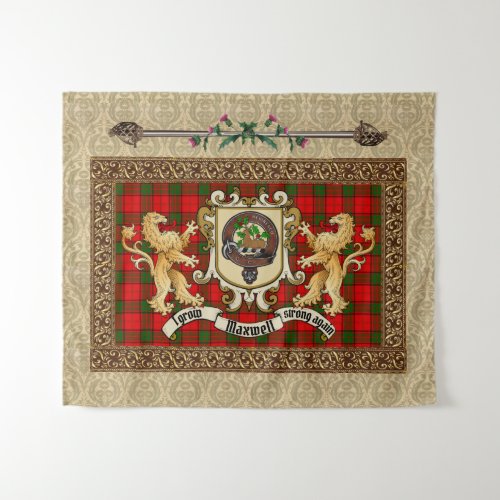Maxwell Clan Badge  Tartan wLions   Tapestry