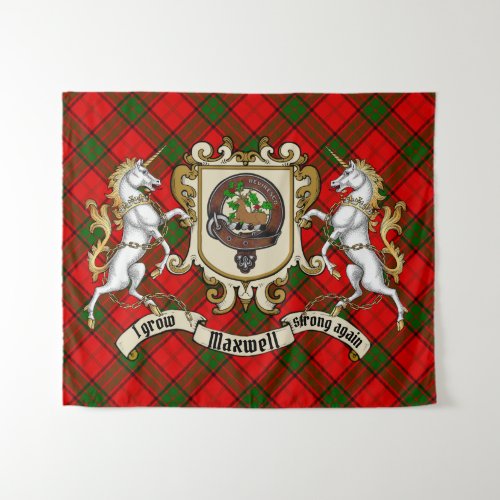 Maxwell Clan Badge  Unicorns wTartan  Tapestry