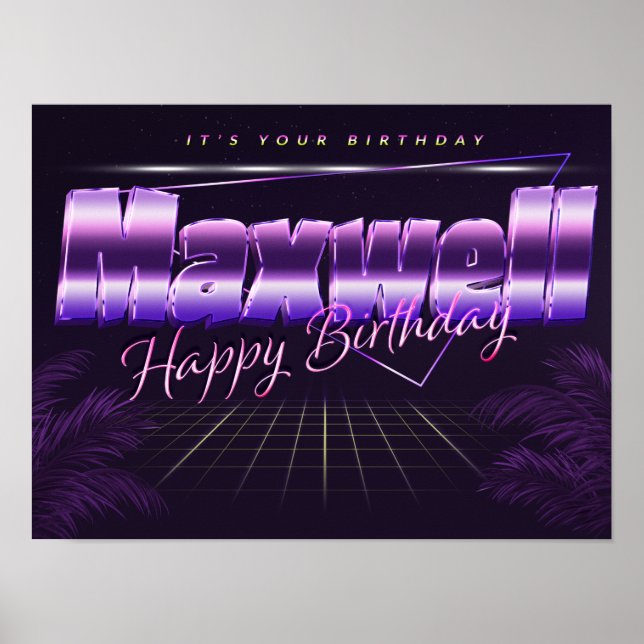 Maxwell Name First Name purple retro poster Birthd (Front)