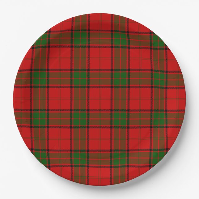 Maxwell tartan red green plaid paper plates (Front)