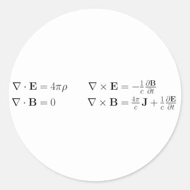 Maxwell's equations, differential form, cgs classic round sticker (Front)