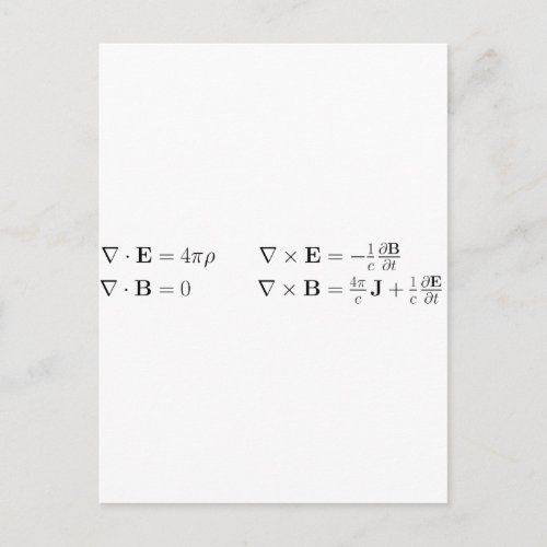 Maxwells equations differential form cgs postcard