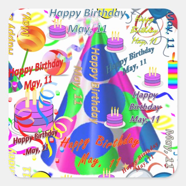 May, 11 Kids Birthday Stickers (Front)