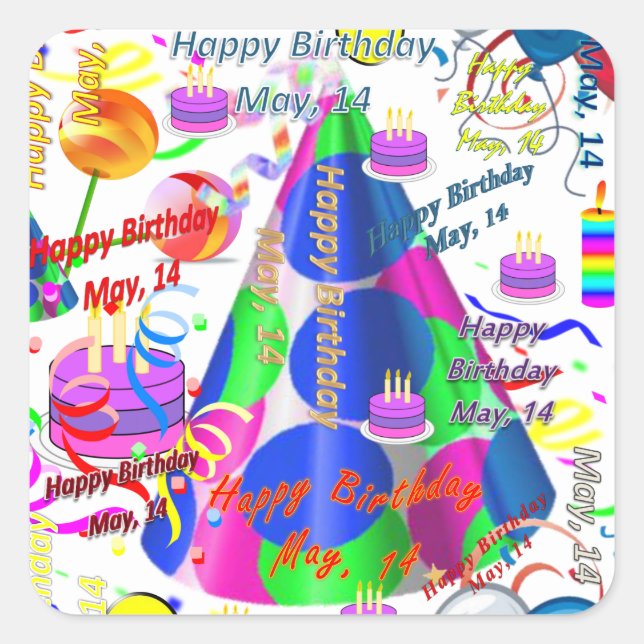 May, 14 Kids Birthday Stickers (Front)