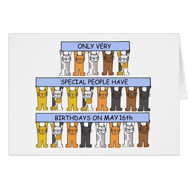 May 16th Birthday Cartoon Cats Cards (Front Horizontal)