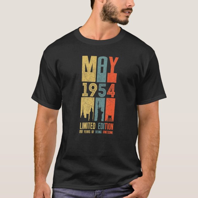 May 1954 69th Birthday 69 Year Old 1954 Birthday V T-Shirt (Front)