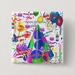 May, 1 Birthday Square Button