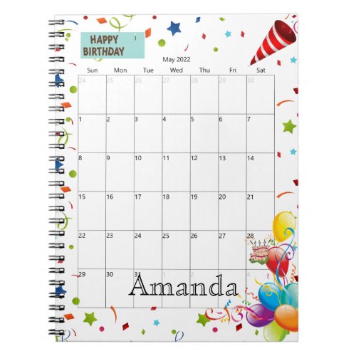 May 2022 Calendar Happy Birthday Notebook