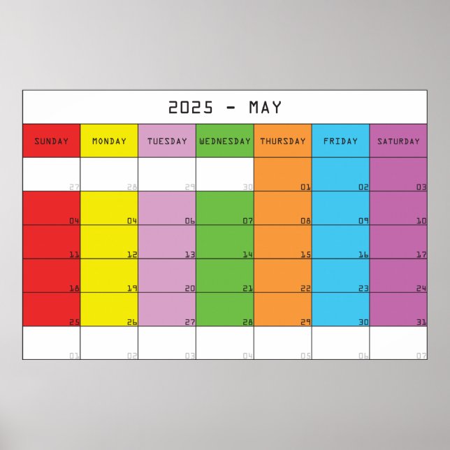 May 2025 color days calendar planer poster (Front)