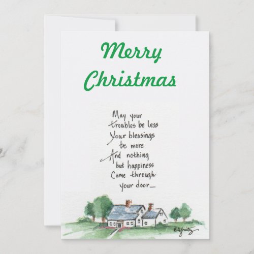 May All Your Troubles be Less House sketch text  Holiday Card