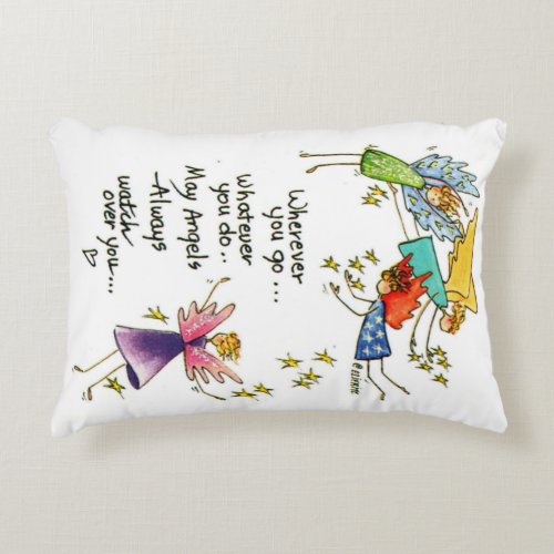 May Angels Always Watch Over You drawing Accent Pillow