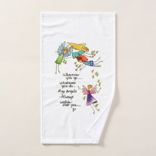 "May Angels Always Watch Over You" drawing Hand Towel