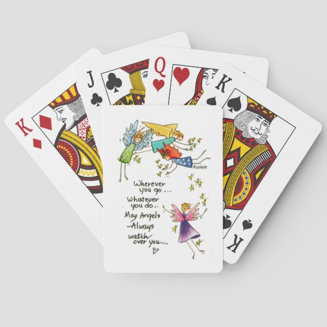 "May Angels Always Watch Over You" drawing  Poker Cards (Back)