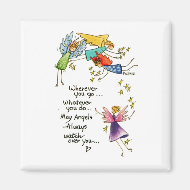 May Angels Always Watch Over You Prayer drawing Magnet (Front)