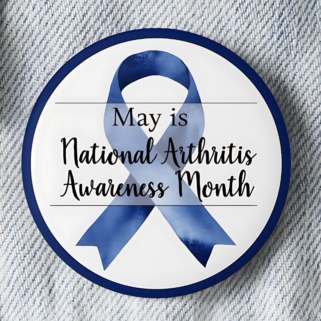 May Arthritis Awareness Month Button (Blue awareness ribbon. May is National Arthritis Awareness Month pinback button.)