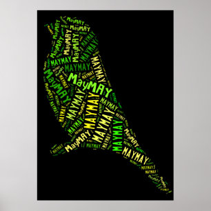 May Bird Word Cloud Black Green Typography Poster