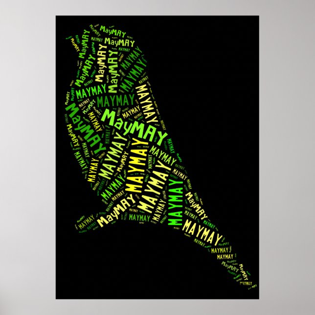 May Bird Word Cloud Black Green Typography Poster (Front)