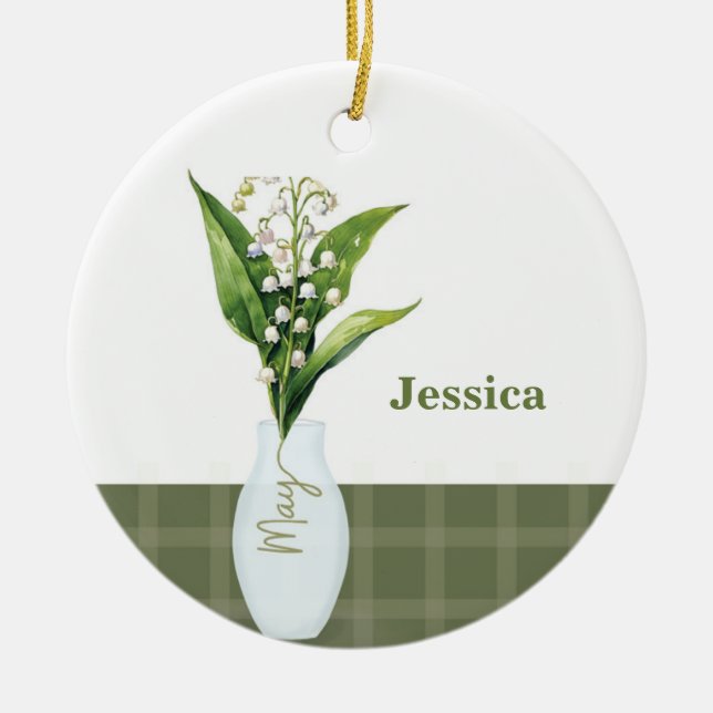 May Birth Flower Lily of the Valley Ceramic Ornament (Front)