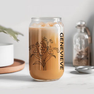 May Birth Flower Lily of the Valley with Name Can Glass