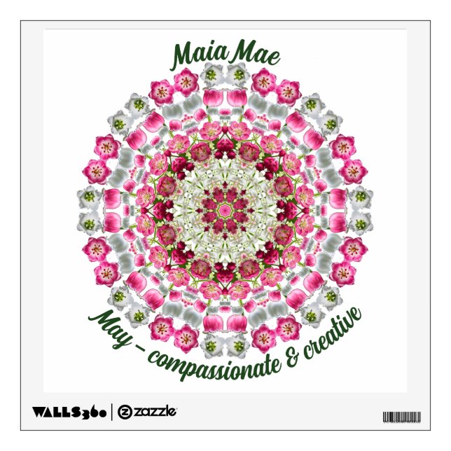 May Birth Flower Name Custom Removable Mandala Art Wall Decal (Front)