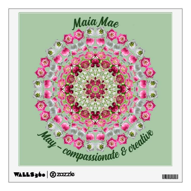 May Birth Flower Name Custom Removable Mandala Art Wall Decal (Front)