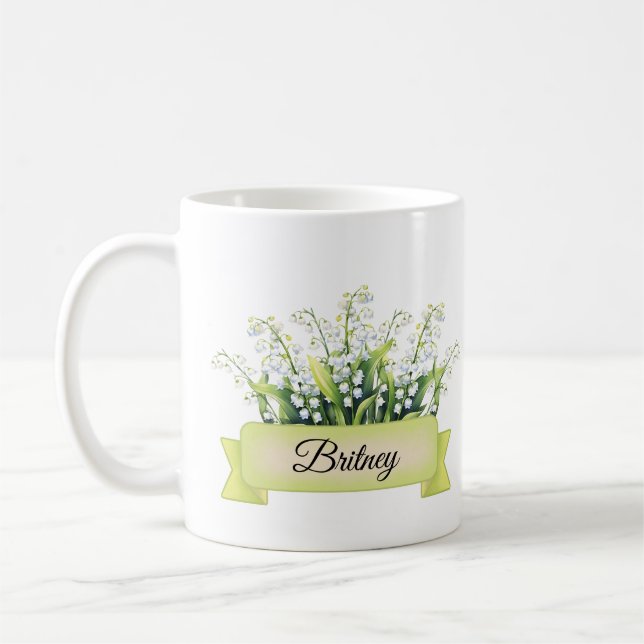 May Birth Flower Personalized Lily of the Valley Coffee Mug (Left)