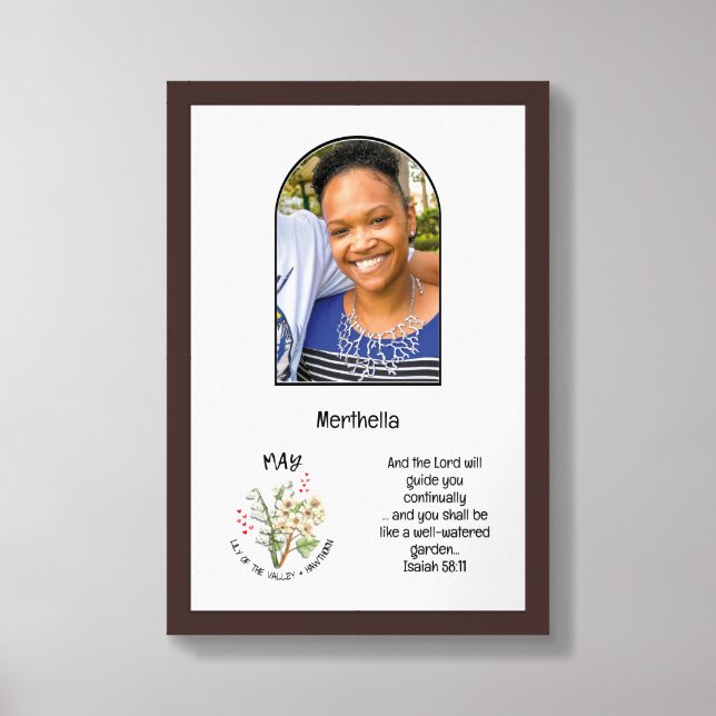MAY Birth Month Flower CHRISTIAN Custom Name Photo Framed Art (Framed Front)