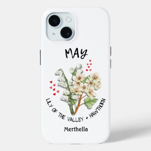 MAY Birth Month Flower Custom Name iPhone 15 Case