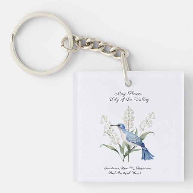 May Birth Month Flower Lily of the Valley Birthday Keychain (Front)