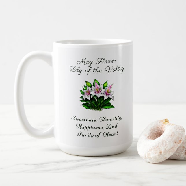 May Birth Month Flower Lily of the Valley Floral Coffee Mug (With Donut)