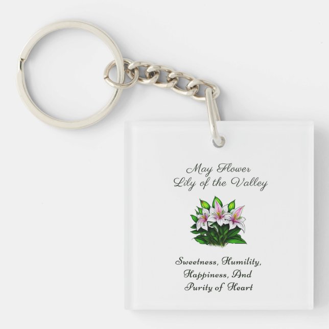 May Birth Month Flower Lily of the Valley Floral Keychain (Front)