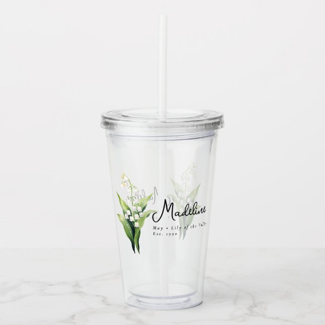 May Birth Month Flower Lily Personalized Acrylic Tumbler (Front)