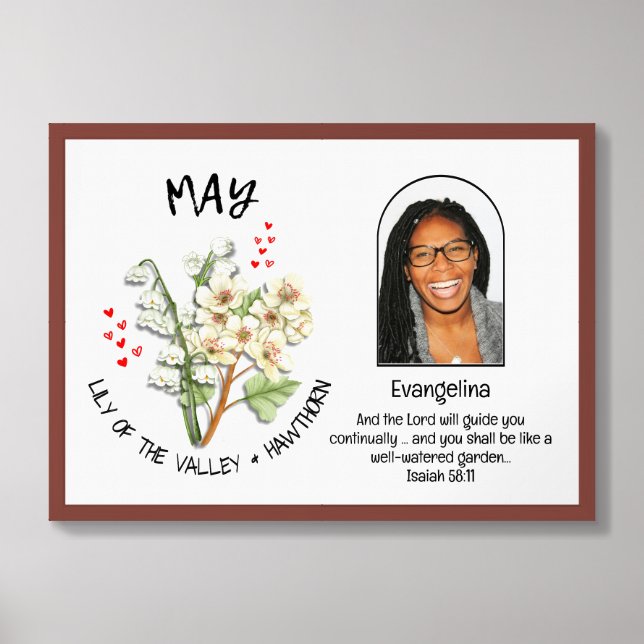 MAY Birth Month Flower NAME PHOTO Christian Framed Art (Framed Front)